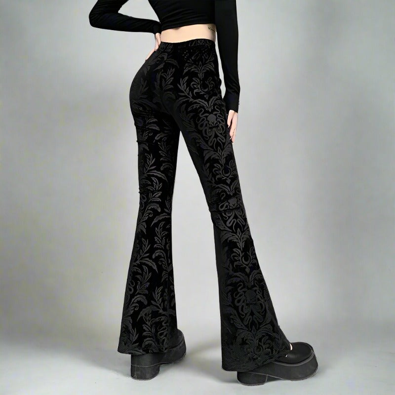 Black Suede Vera Print High Waisted Flare Pants