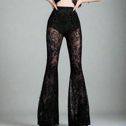 Black Lace High Waisted Flare Pants