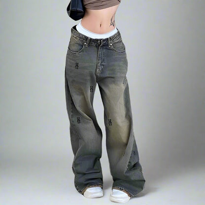 Blue Denim H Baggy Boyfriend Jeans