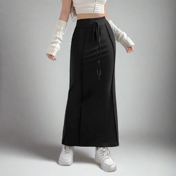 Black High Waisted Reverse Patchwork Maxi Skirt