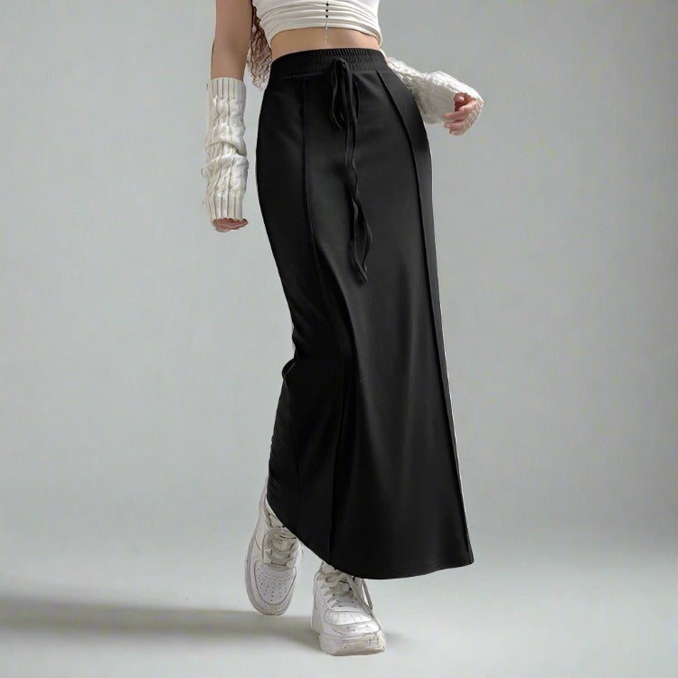 Black High Waisted Reverse Patchwork Maxi Skirt