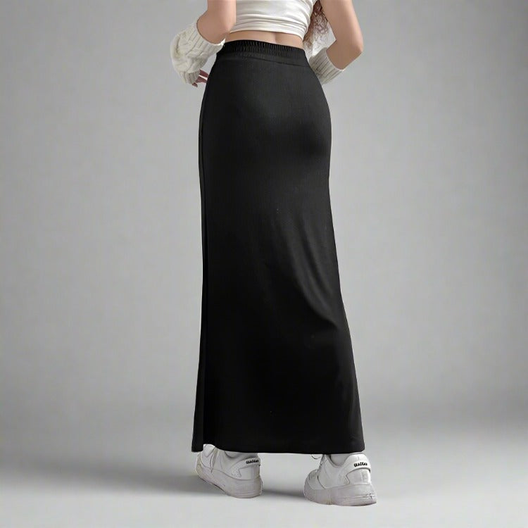 Black High Waisted Reverse Patchwork Maxi Skirt