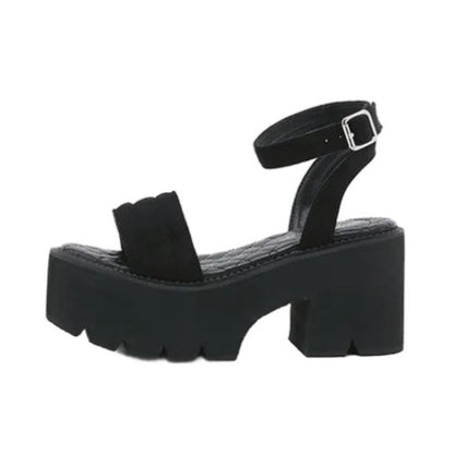 Black Suede Buckle Strap Platform Heels