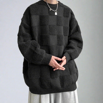 Solid Color Fleece Checkered Sweater