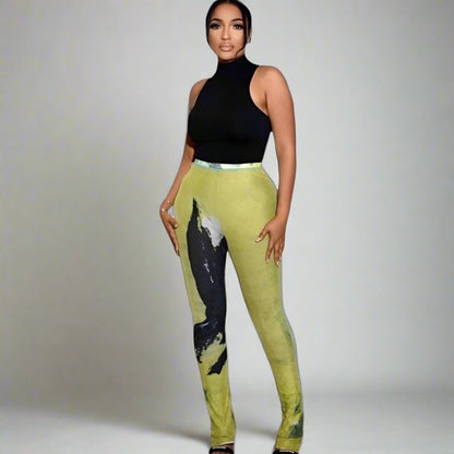 Green Tie Dye Sheer High Waisted Pants