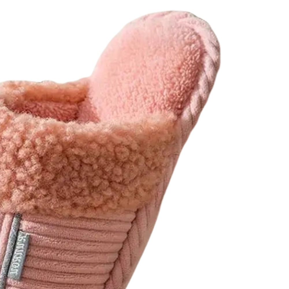 Solid Color Fur Ribbed Slippers