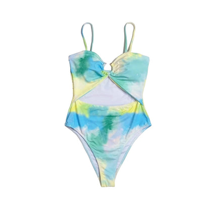 Green Tie-Dye Hollow Out One Piece