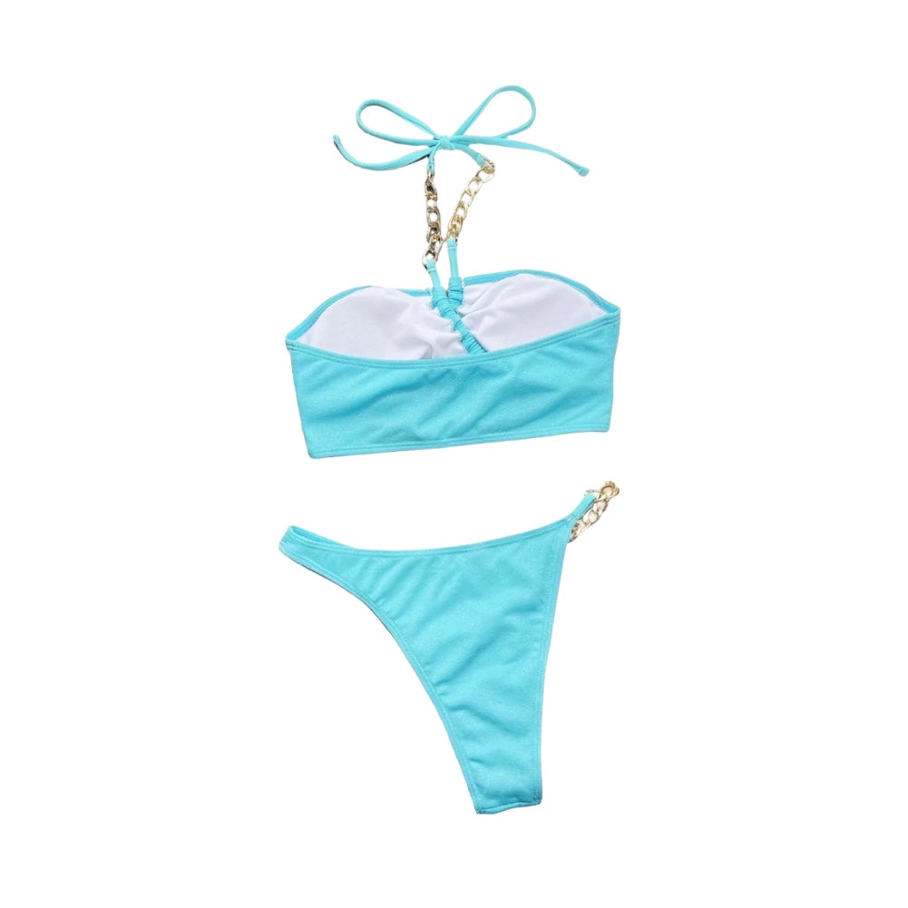 Blue Hollow Out Chain String Bikini