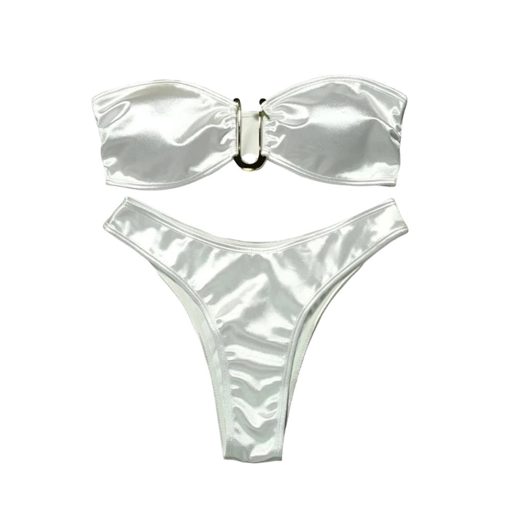 Metallic Solid Color U-Link Strapless Bikini