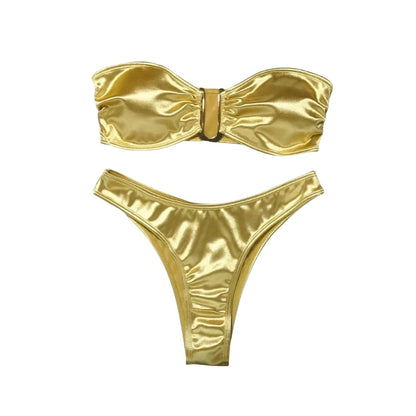 Metallic Solid Color U-Link Strapless Bikini