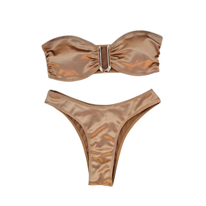 Metallic Solid Color U-Link Strapless Bikini