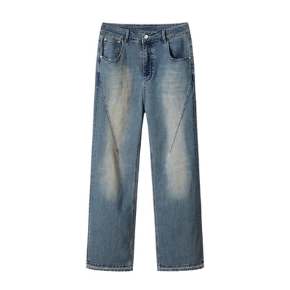 Denim Washed Out Patchwork Straight Jeans