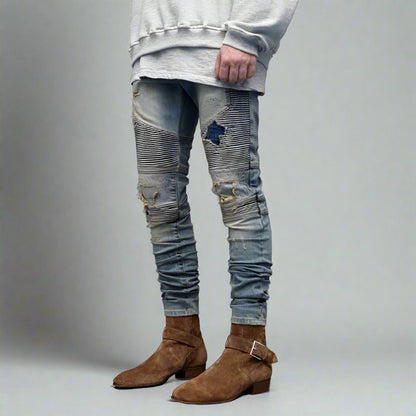 Denim Ribbed Distressed Skinny Jeans