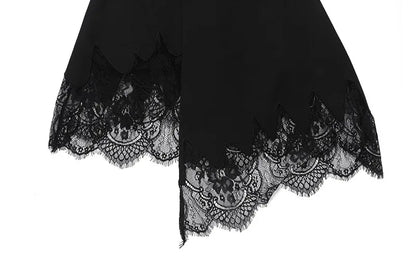 Black Double Breasted Lace Trim Long Blazer