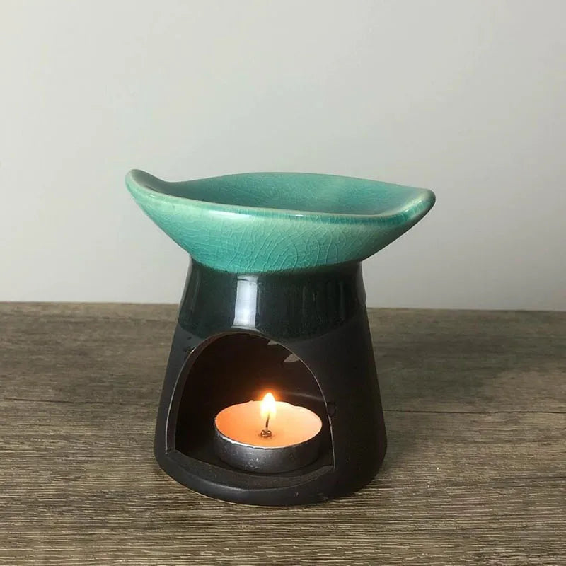 Black And Green Porcelain Leaf Green Essential Oil Burner