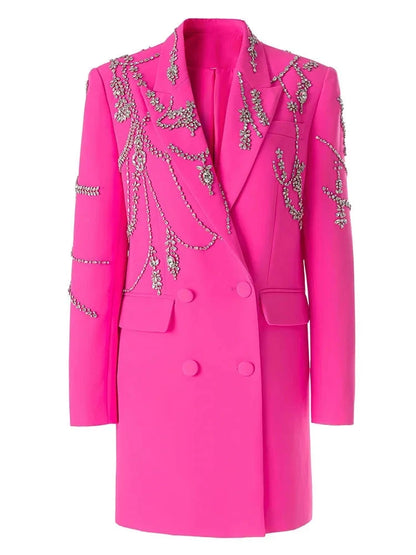 Pink Rhinestone Studded Double Breasted Blazer