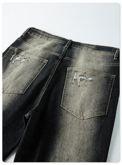 Denim Washed Out Patchwork Straight Jeans