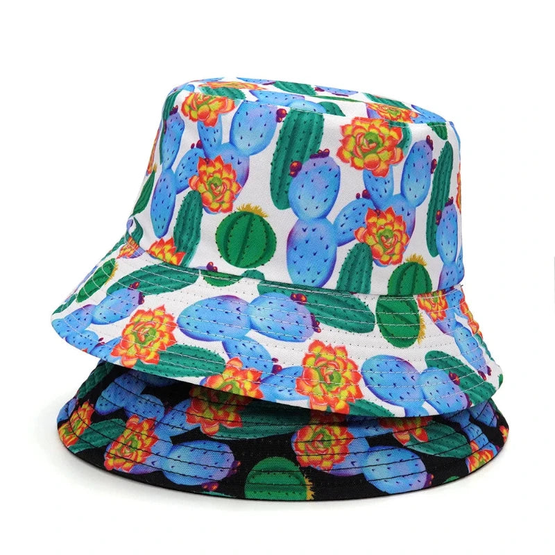 Cactus Print Cotton Reversible Bucket Hat