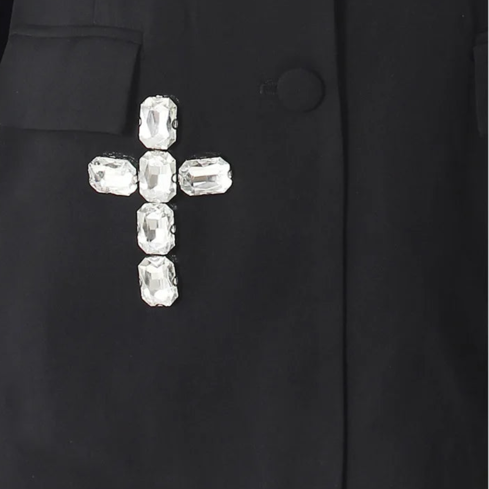 Black Rhinestone Studded Cross Blazer
