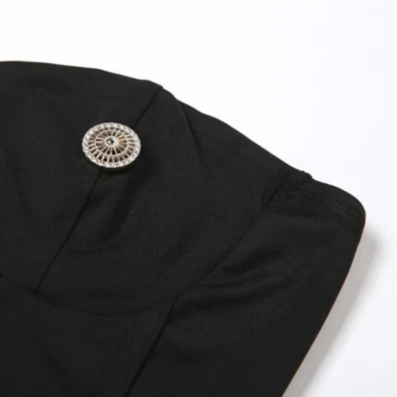 Black Corset Strapless Top And Drawstring Mini Skirt Set