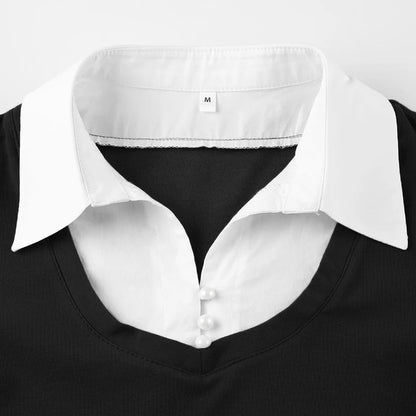 Black Fake White Pearl Button Up Short Sleeve