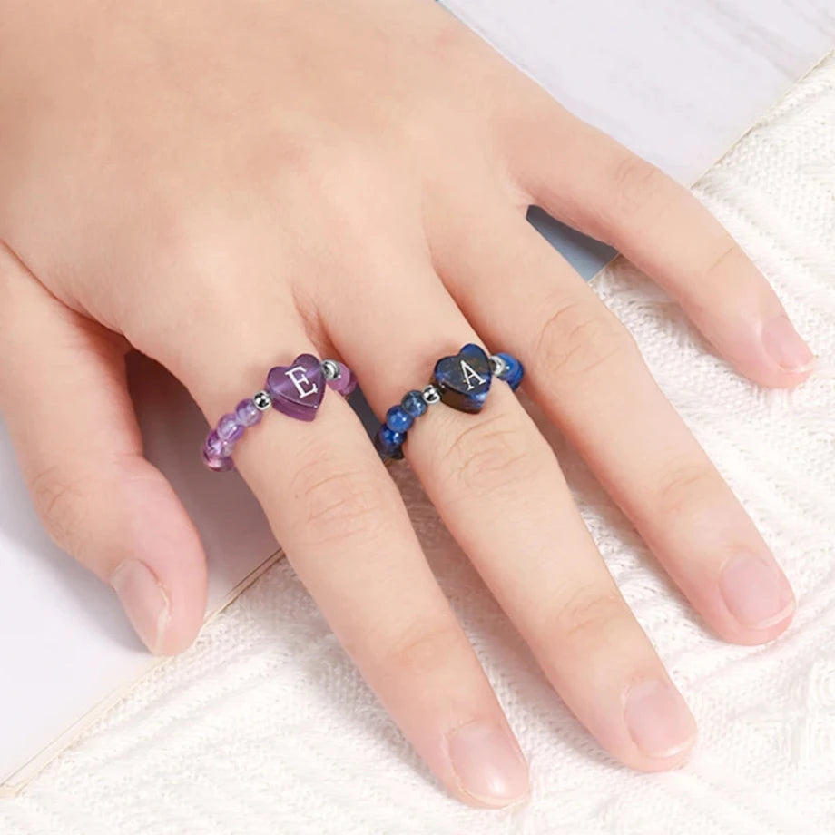 Polished Sodalite Crystal Ball Heart Letter Ring