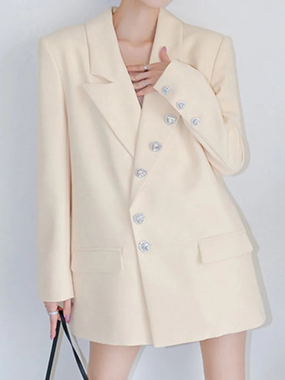 Beige Heart Rhinestone Button Blazer