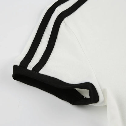 White Bow Embroidery Black Trim Short Sleeve