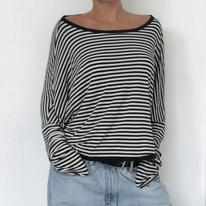 Black And White Stripe Backless Twist Knot Long Sleeve