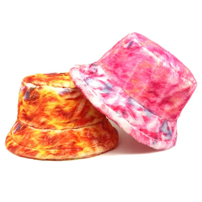 Solid Color Tie-Die Print Fur Bucket Hat