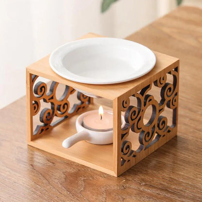 Wooden Swirl Hollow Out Essential Oil And Candle Holder OBurner