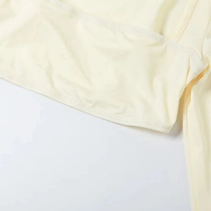 Neutral Crop Long Sleeve V-Cut Low Waist Maxi Skirt Set