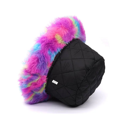 Multicolor Swirl Long Fur Fluffy Bucket Hat