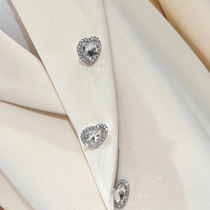 Beige Heart Rhinestone Button Blazer