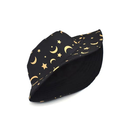 Neutral Moon And Stars Print Cotton Reversible Bucket Hat