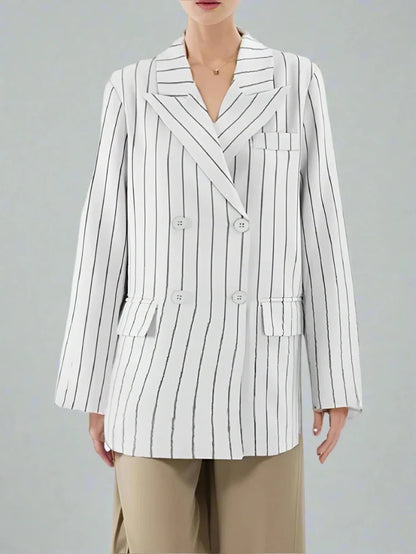 White Stripe Double Breasted Blazer