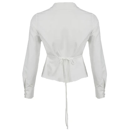 White Button Up Back Tie Long Sleeve