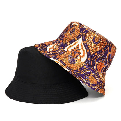 Orange Tribal Print Cotton Reversible Bucket Hat