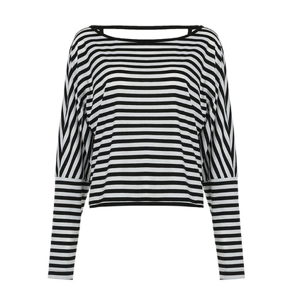 Black And White Stripe Backless Twist Knot Long Sleeve