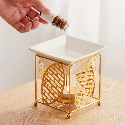 Metal Brick Hollow Out Leaf Essential Oil Burner