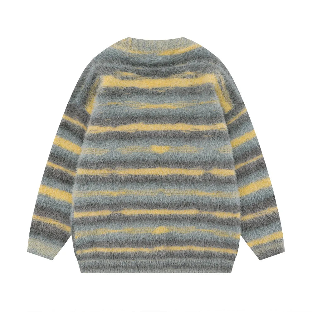 Washed Out Striped Fur Cardigan