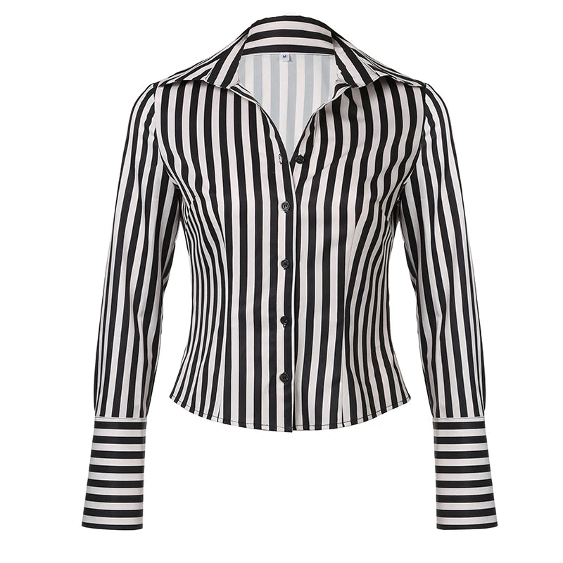 Black And White Stripe Button Up Long Sleeve