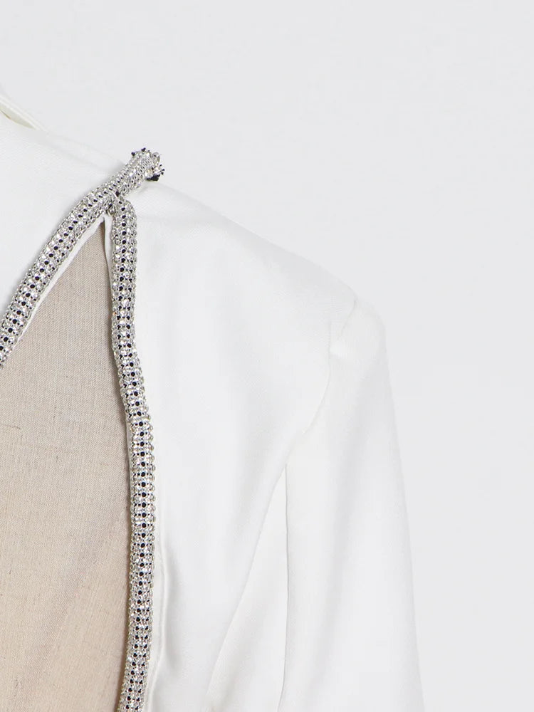 Solid Color Backless Rhinestone Studded Rope Trim Blazer