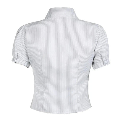 White Stripe Button Up Short Sleeve