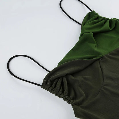 Two Toned Green Twist V-Cut Spaghetti Strap Top