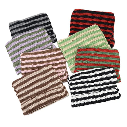 Two Toned Striped Knit Cat Ears Beanie