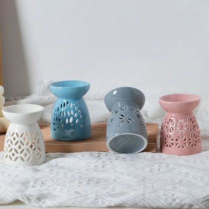 Solid Color Design Hollow Out Porcelain Essential Oil Burner