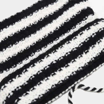 Two Toned Striped Knit Cat Ear Palm Palm Beanie