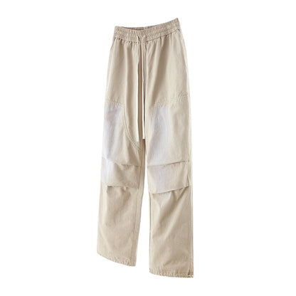 Neutral Denim Drawstring Washed Out Pleated Knee Jogger Jeans