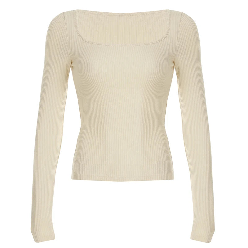 Beige Knit Ribbed Long Sleeve